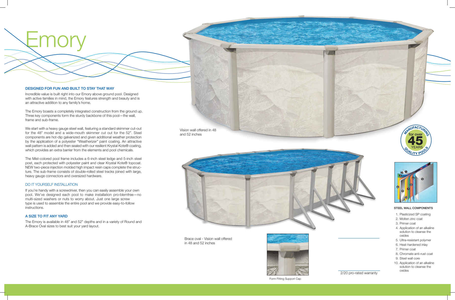 Emory 48" or 52" Tall Steel Above Ground Pool Kit plus Starter Package