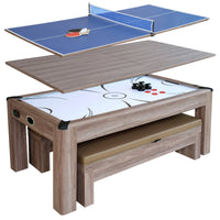 Driftwood 7-ft 3-in-1 Combo Air Hockey Table w/ Ping Pong and Dining