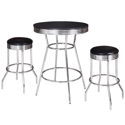Remington 3 Piece Pub Table Set - Chrome and Black