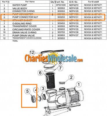 Replacement Part NEP4131 Pump Connector Nut